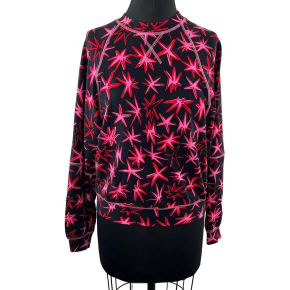 TANYA TAYLOR Emily Pullover in Pow Printed Ponte Black Red Stars Sweater Top S - Picture 1 of 7